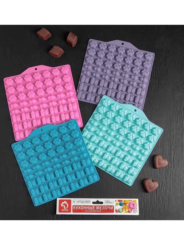 Форма для мармелада Доляна «Мяу», 17,5×18 см, 56 ячейки, цвет МИКС