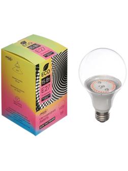 Фитолампа светодиодная Luazon, А60, E27, 15 Вт, IP44, 220 В, 270°, мультиспектральная