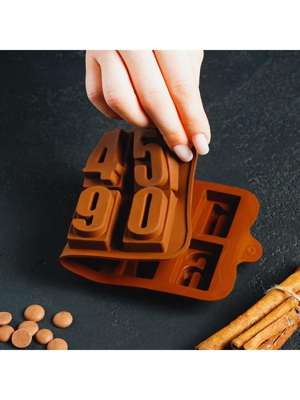 Форма для льда и кондитерских украшений Доляна «Цифры», 20×11 см, силикон, 10 ячеек, цвет шоколадный