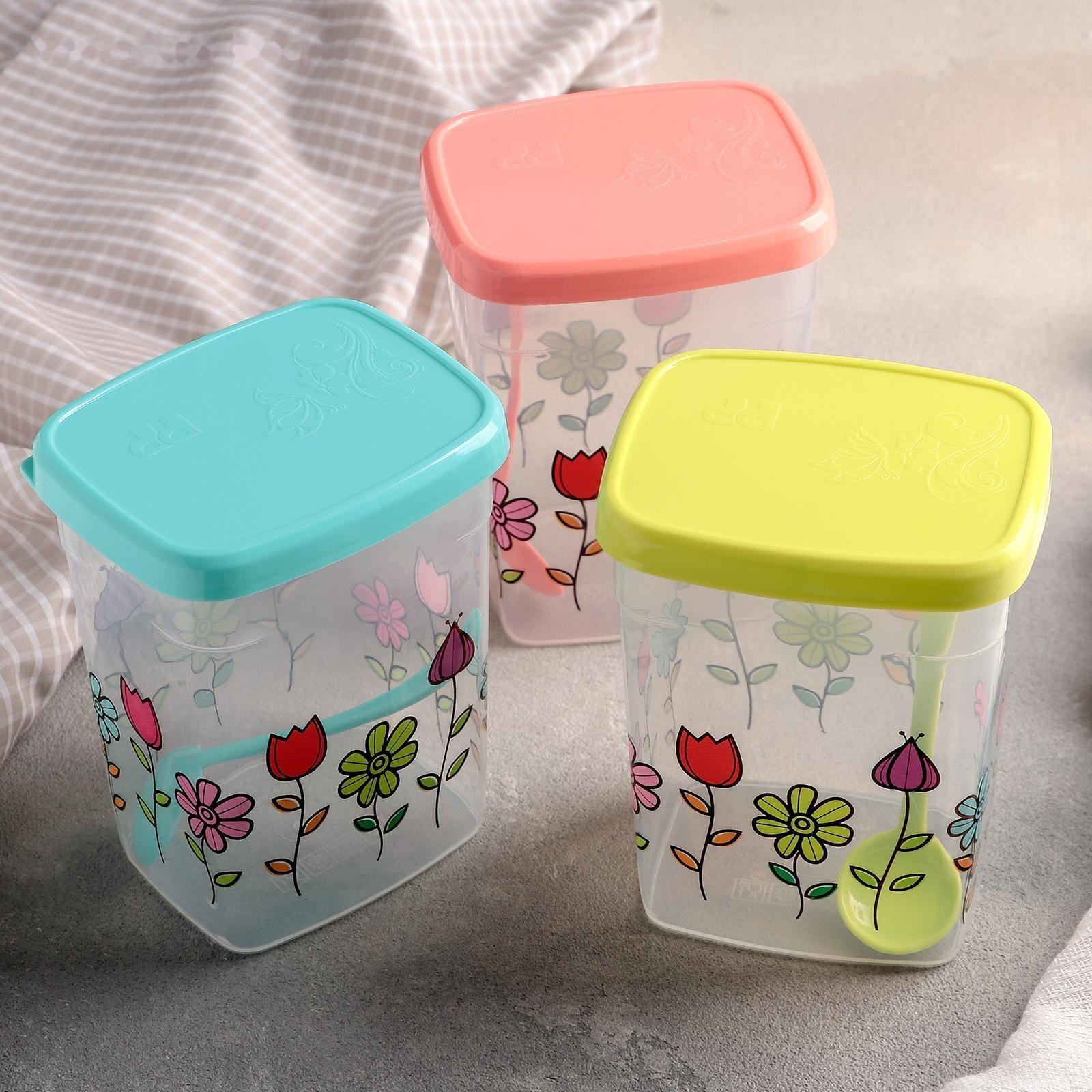 Набор банок для сыпучих «Клумба», 500 мл, 3 шт, цвет МИКС