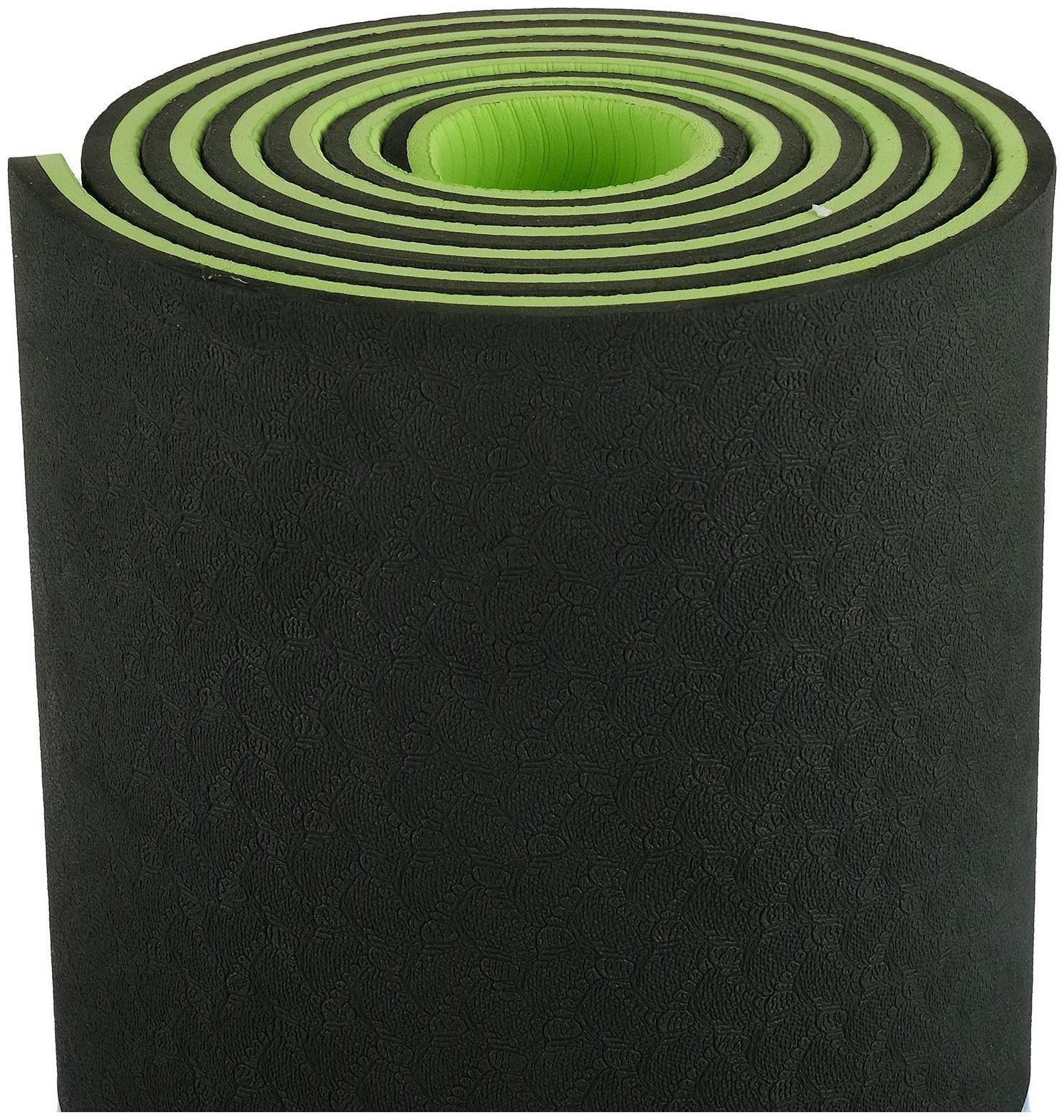 Коврик для йоги 183 × 61 × 0,8 см, двухцветный, цвет тёмно-зелёный