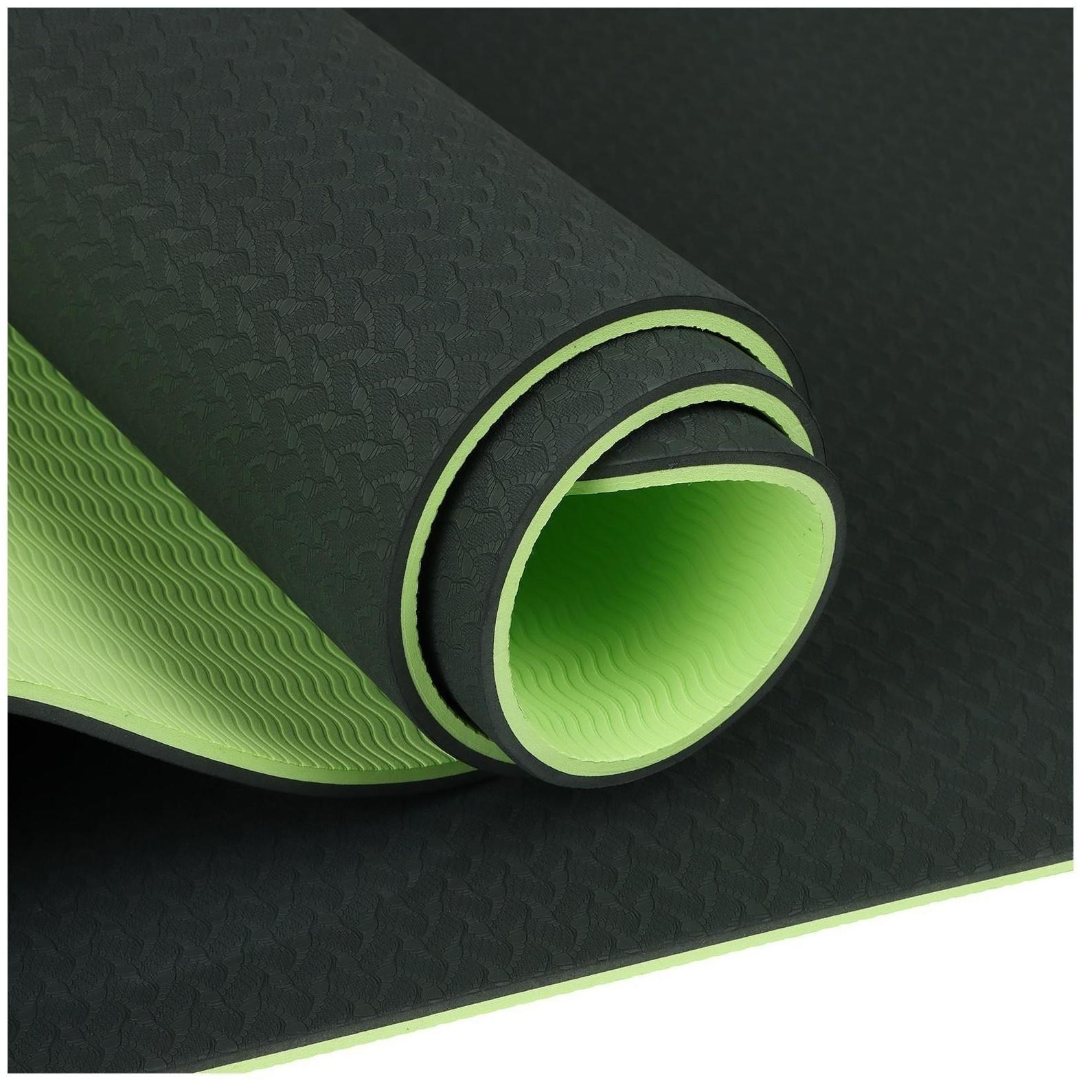 Коврик для йоги 183 × 61 × 0,8 см, двухцветный, цвет тёмно-зелёный