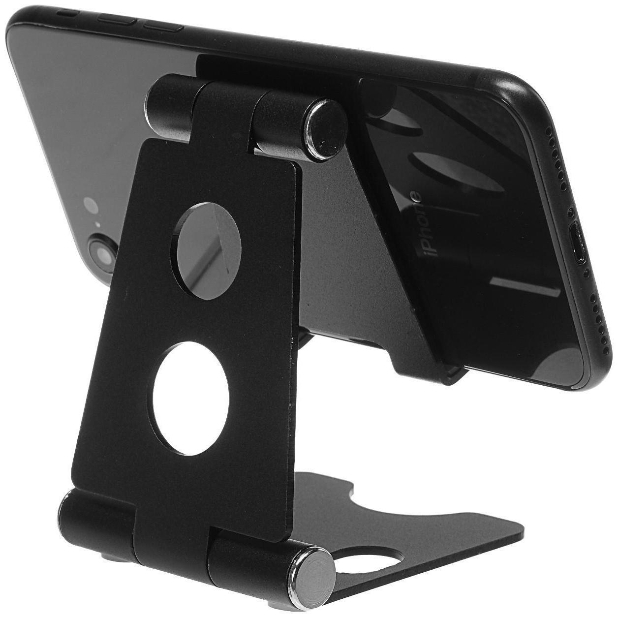 Подставка для телефона, регулятор наклона, разъем для провода, металл, черная