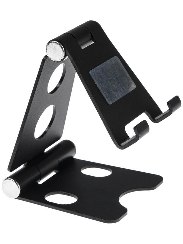 Подставка для телефона, регулятор наклона, разъем для провода, металл, черная