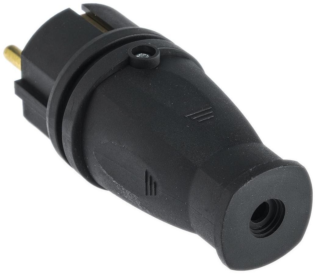 Вилка переносная В16-001, 16 А, 250 В, IP44, с з/к, каучук, черная