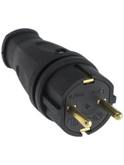 Вилка переносная В16-001, 16 А, 250 В, IP44, с з/к, каучук, черная