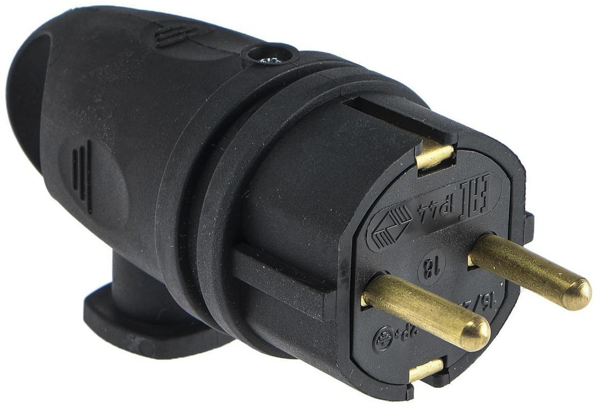 Вилка переносная угловая с кольцом В16-002, 16 А, 250 В, IP44, с з/к, каучук, черная