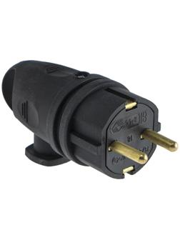 Вилка переносная угловая с кольцом В16-002, 16 А, 250 В, IP44, с з/к, каучук, черная