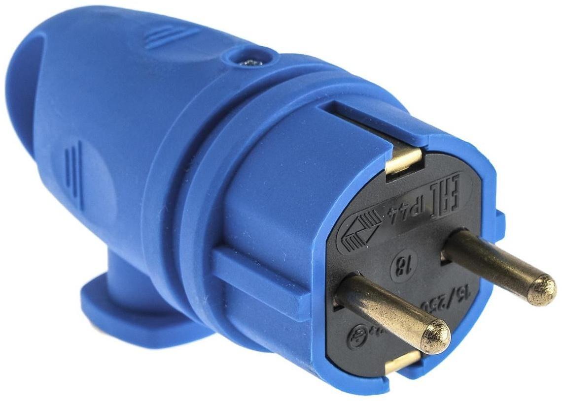 Вилка переносная угловая с кольцом В16-002, 16 А, 250 В, IP44, с з/к, каучук, синяя