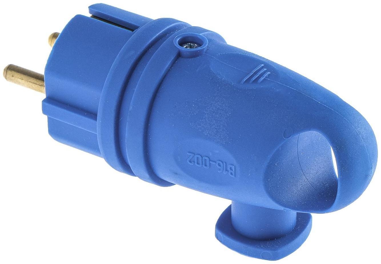 Вилка переносная угловая с кольцом В16-002, 16 А, 250 В, IP44, с з/к, каучук, синяя