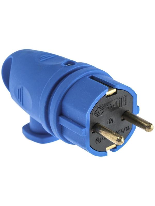 Вилка переносная угловая с кольцом В16-002, 16 А, 250 В, IP44, с з/к, каучук, синяя