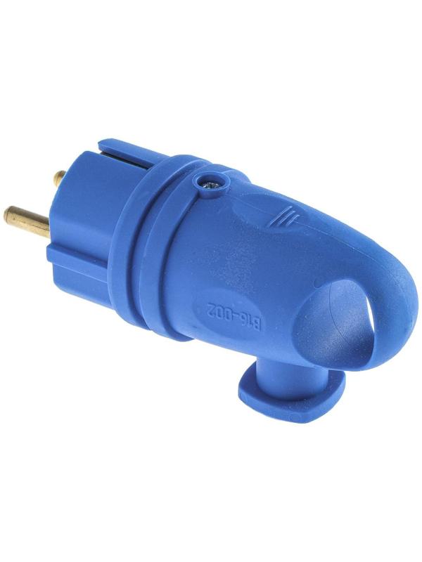 Вилка переносная угловая с кольцом В16-002, 16 А, 250 В, IP44, с з/к, каучук, синяя