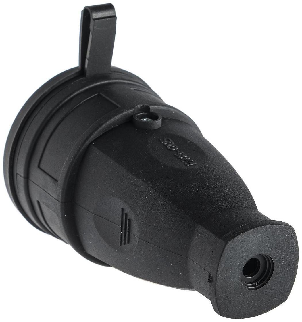 Розетка переносная 16-005, 16 А, 250 В, IP44, с з/к, с заглушкой, каучук, черная