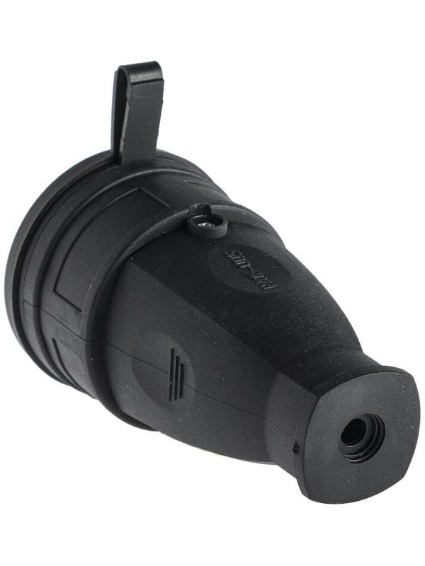 Розетка переносная 16-005, 16 А, 250 В, IP44, с з/к, с заглушкой, каучук, черная