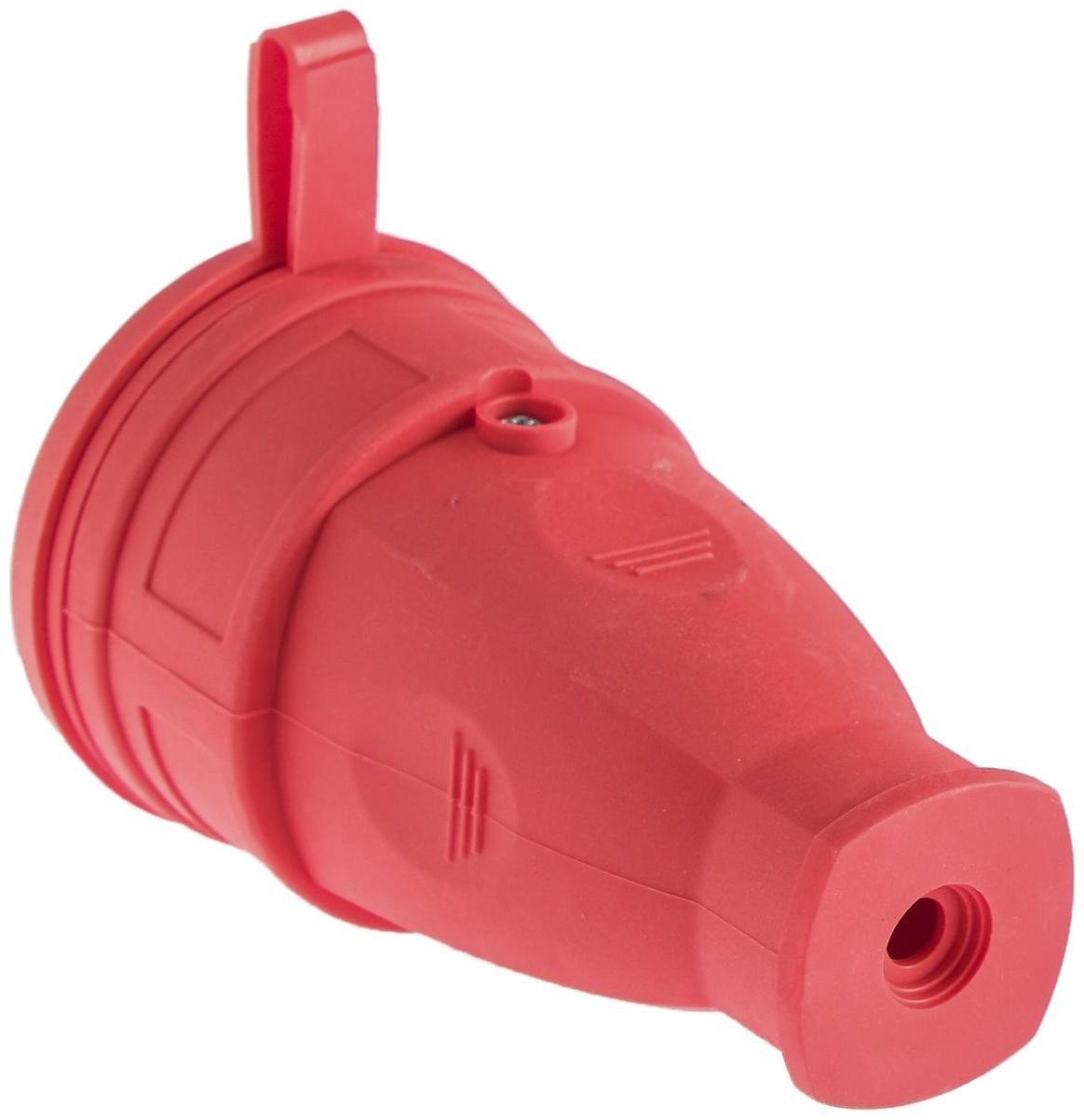 Розетка переносная 16-005, 16 А, 250 В, IP44, с з/к, с заглушкой, каучук, красная
