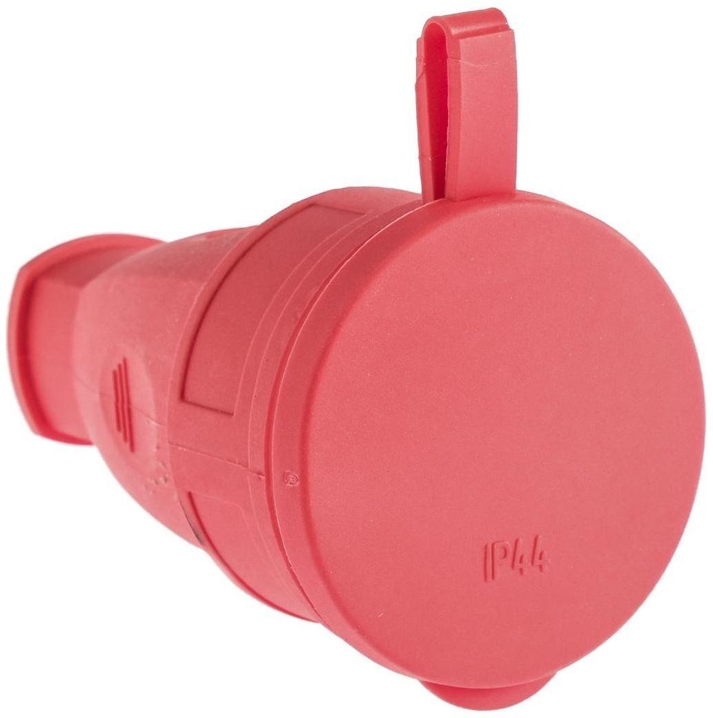 Розетка переносная 16-005, 16 А, 250 В, IP44, с з/к, с заглушкой, каучук, красная