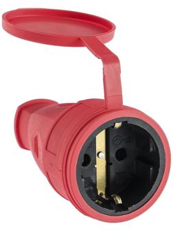 Розетка переносная 16-005, 16 А, 250 В, IP44, с з/к, с заглушкой, каучук, красная