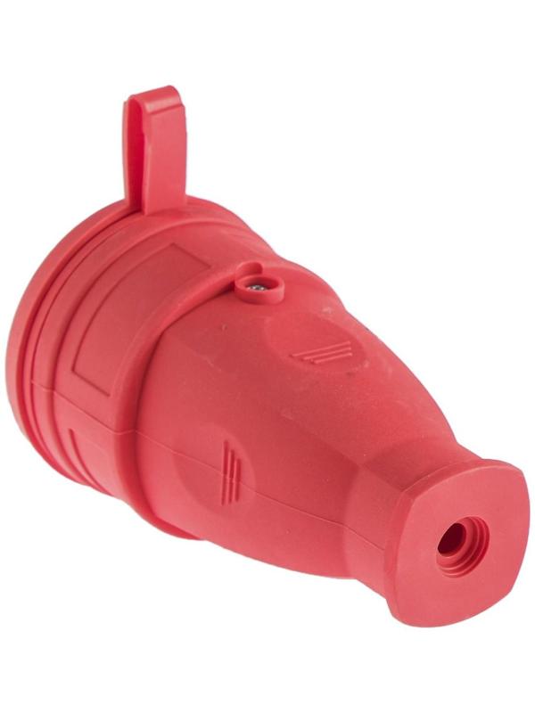 Розетка переносная 16-005, 16 А, 250 В, IP44, с з/к, с заглушкой, каучук, красная