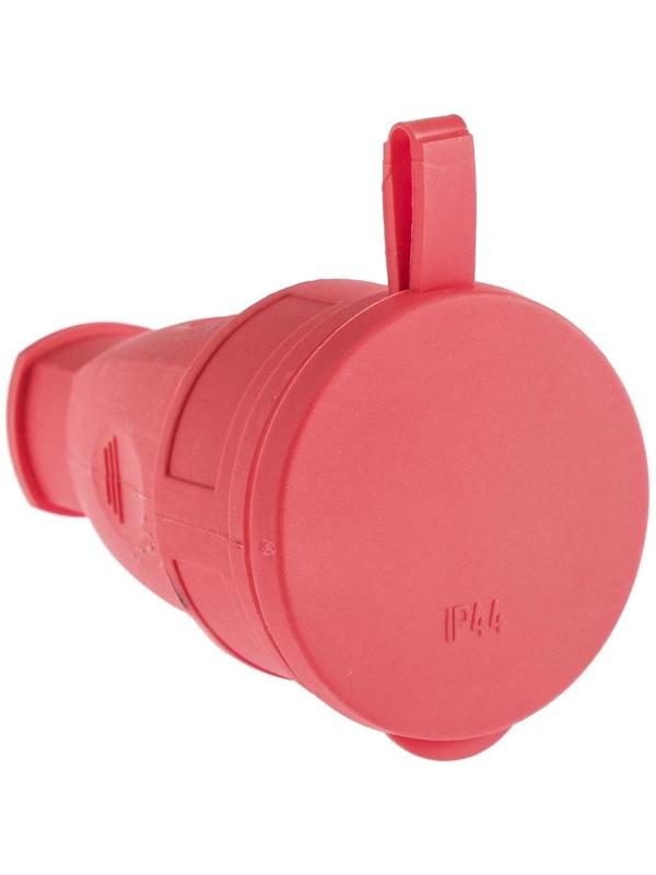 Розетка переносная 16-005, 16 А, 250 В, IP44, с з/к, с заглушкой, каучук, красная