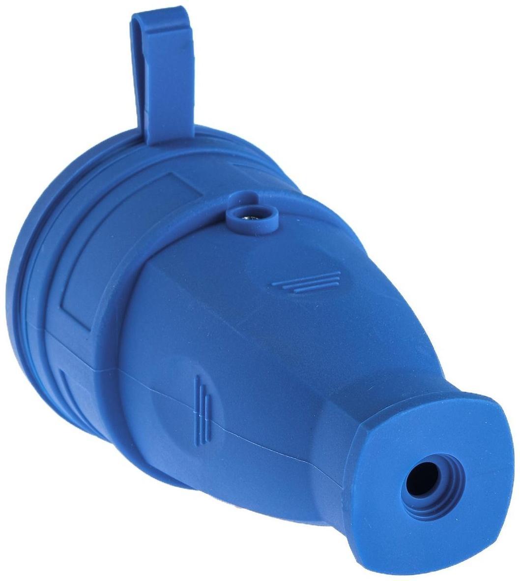 Розетка переносная 16-005, 16 А, 250 В, IP44, с з/к, с заглушкой, каучук, синяя