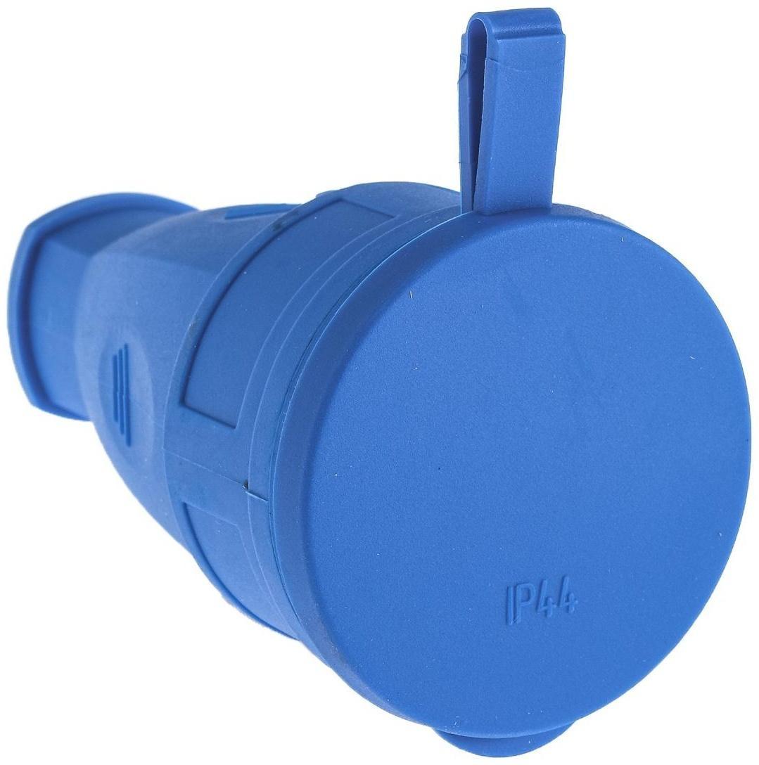 Розетка переносная 16-005, 16 А, 250 В, IP44, с з/к, с заглушкой, каучук, синяя