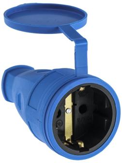 Розетка переносная 16-005, 16 А, 250 В, IP44, с з/к, с заглушкой, каучук, синяя