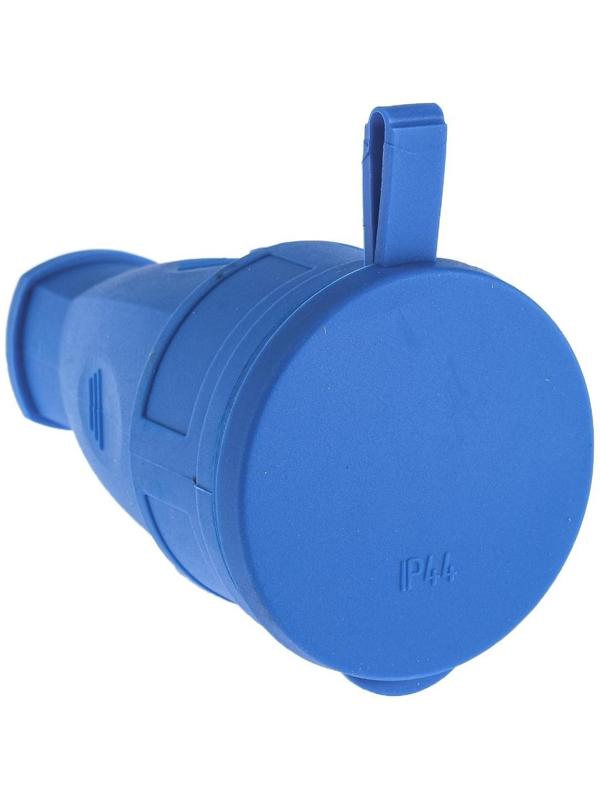 Розетка переносная 16-005, 16 А, 250 В, IP44, с з/к, с заглушкой, каучук, синяя