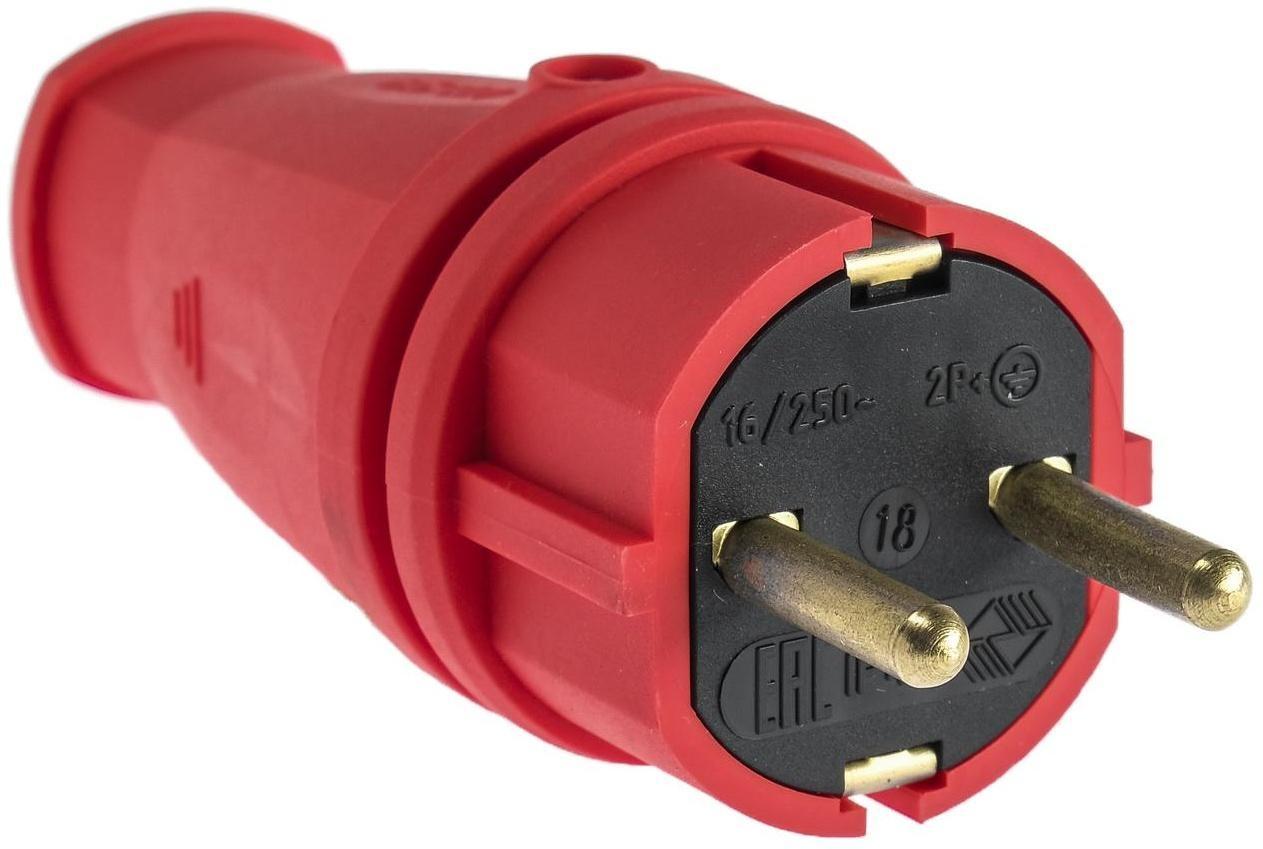 Вилка переносная В16-001, 16 А, 250 В, IP44, с з/к, каучук, красная