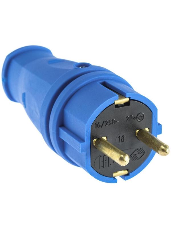 Вилка переносная В16-001, 16 А, 250 В, IP44, с з/к, каучук, синяя