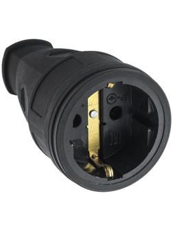 Розетка переносная 15-005, 16 А, 250 В, IP20, с з/к, без заглушки, каучук, черная