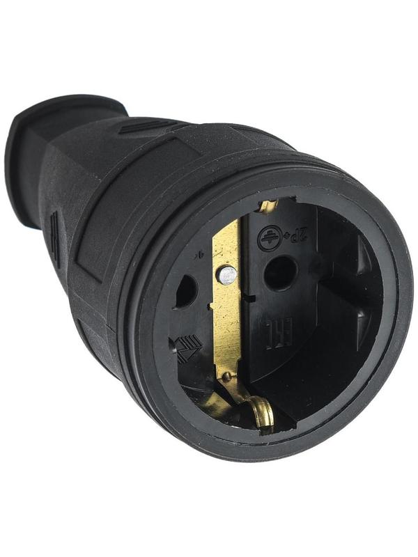 Розетка переносная 15-005, 16 А, 250 В, IP20, с з/к, без заглушки, каучук, черная