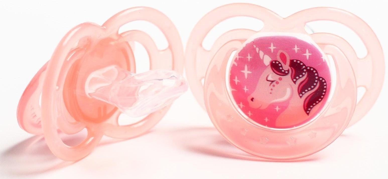 Набор ортодонтических пустышек, 2 шт., силикон, от 3 мес., цвет розовый