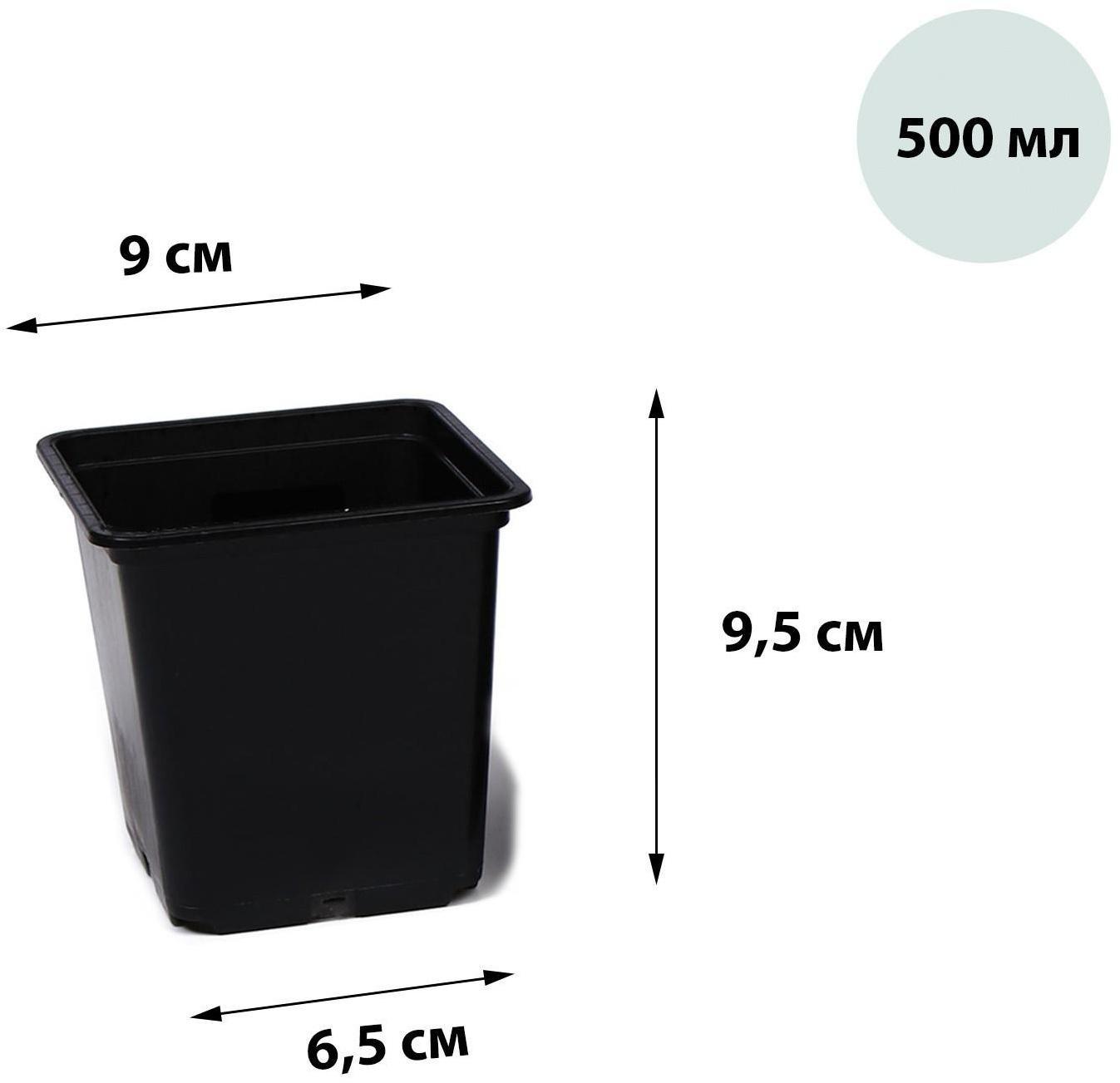 Горшок для рассады, 500 мл, 9 × 9 × 9,5 см, чёрный