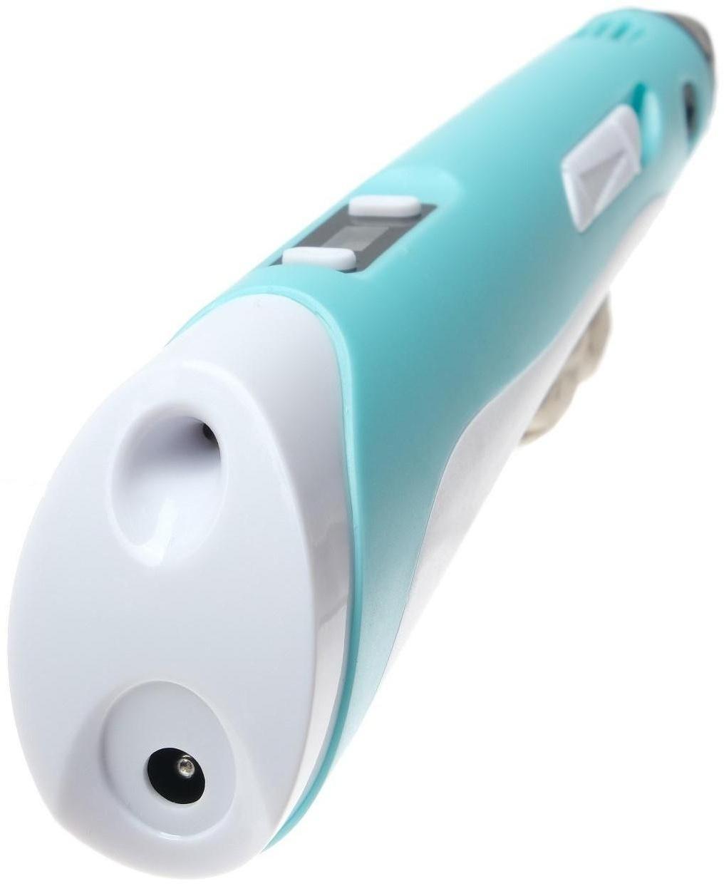 Подарочный набор, 3D ручка + трафарет + пластик PLA 10 цветов по 10 м (голубой светящийся)