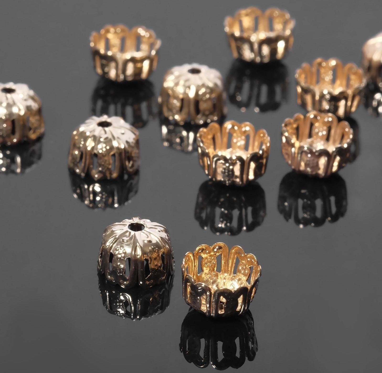 Шапочки для бусин (набор 30шт) СМ-027, 4х10 мм, цвет золото