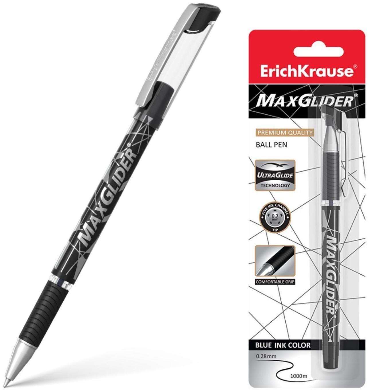 Ручка шариковая ErichKrause MaxGlider Ultra Glide суперкомфортное письмо, чёрная, блистер