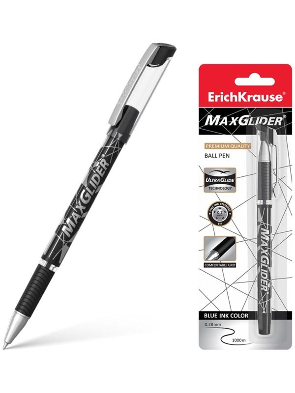 Ручка шариковая ErichKrause MaxGlider Ultra Glide суперкомфортное письмо, чёрная, блистер