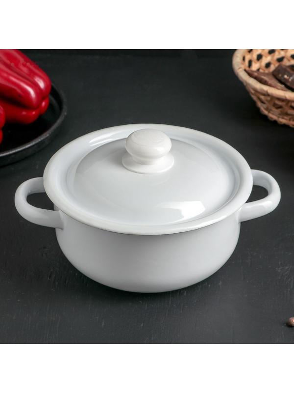 Кастрюля, 1,5 л, эмалированная крышка, индукция, цвет белый