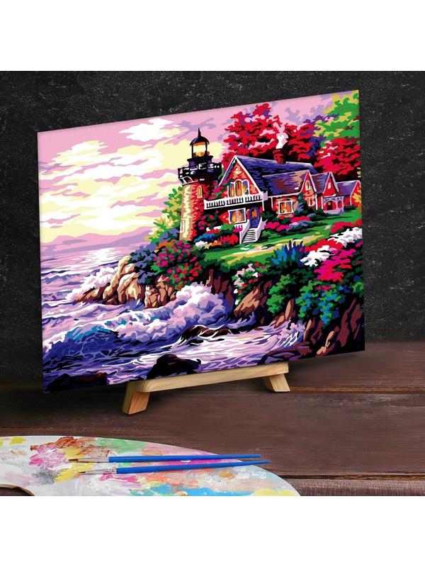 Картина по номерам на холсте 40×50 см «Домик с маяком у моря»