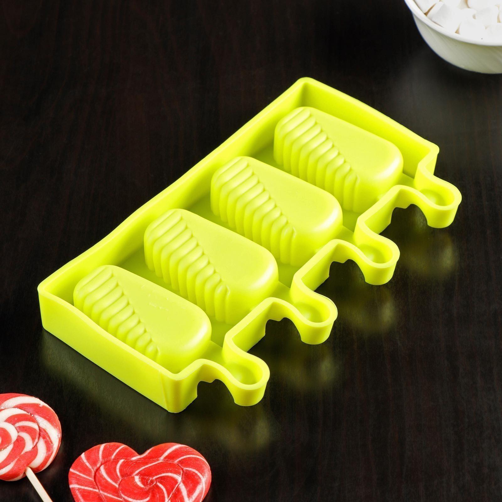 Форма для мороженого Доляна «Эскимо в глазури», 19,5×11×2,5 см, 4 ячейки, цвет МИКС