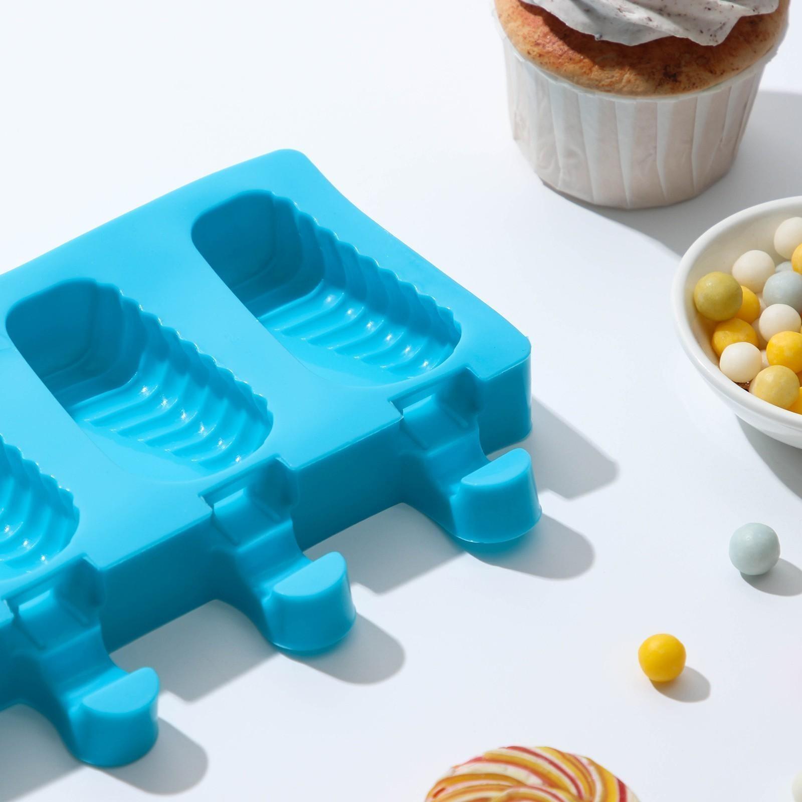 Форма для мороженого Доляна «Эскимо в глазури», 19,5×11×2,5 см, 4 ячейки, цвет МИКС