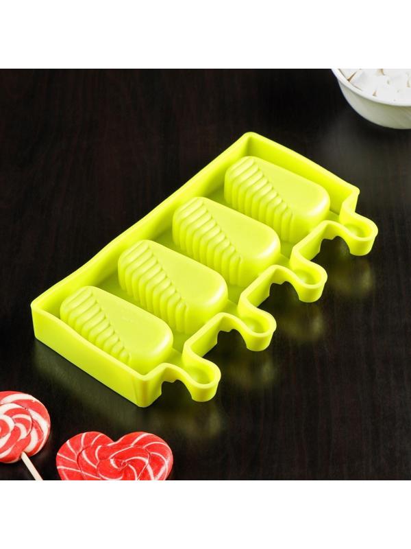 Форма для мороженого Доляна «Эскимо в глазури», 19,5×11×2,5 см, 4 ячейки, цвет МИКС