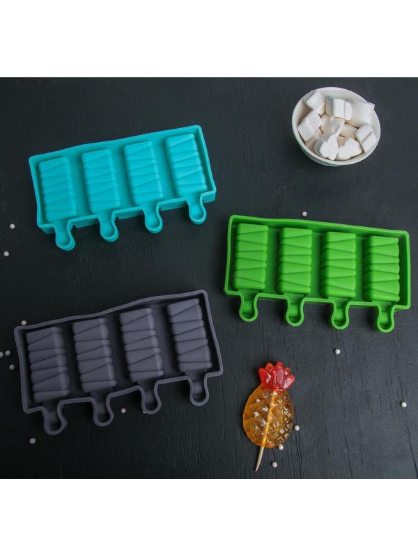 Форма для мороженого «Венеция», 18,5×12,5×2,3 см, 4 ячейки (6,9×3,7 см), цвет МИКС