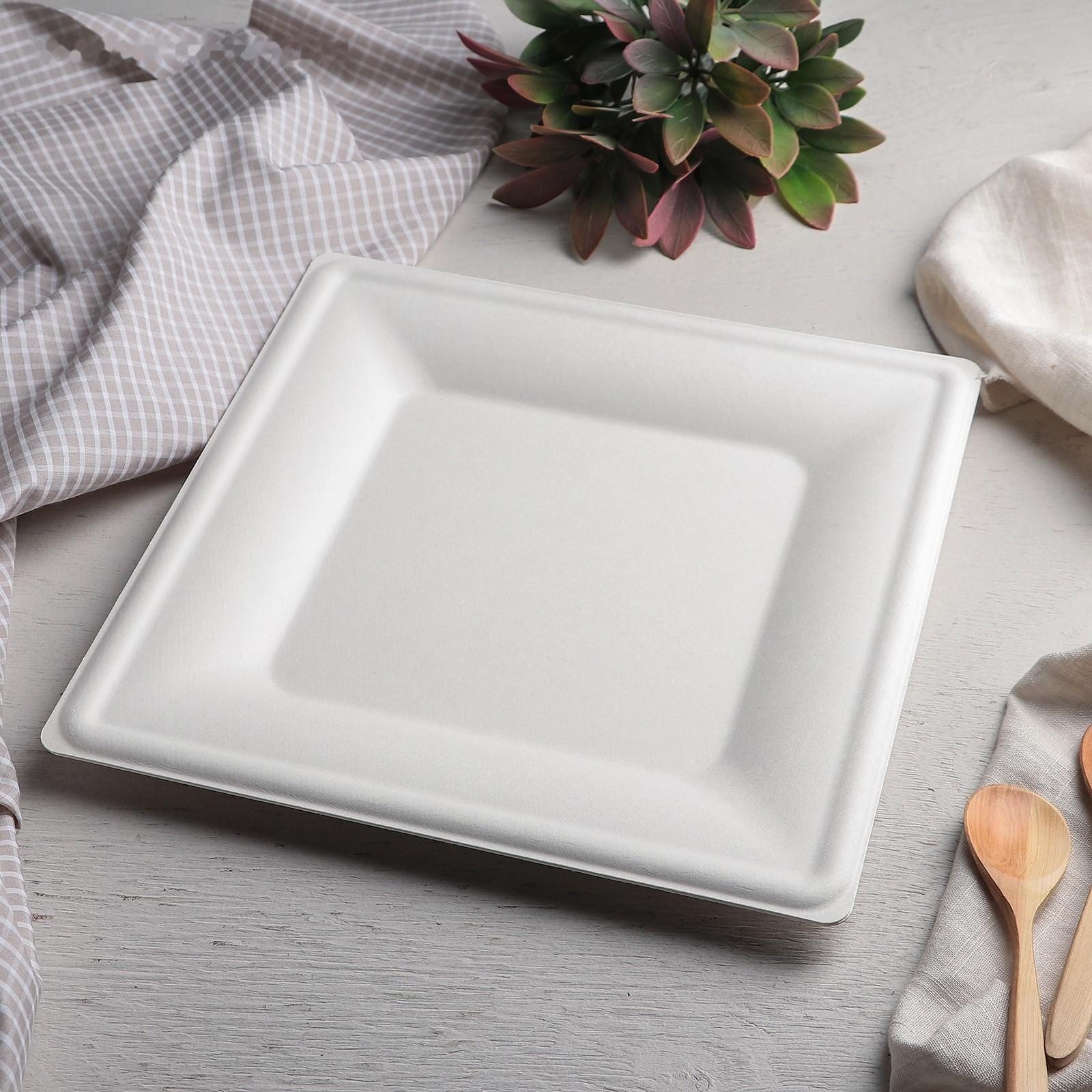 Тарелка одноразовая квадратная ECO, 26×26 см, сахарный тростник, цвет белый