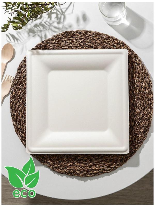 Тарелка одноразовая квадратная ECO, 26×26 см, сахарный тростник, цвет белый