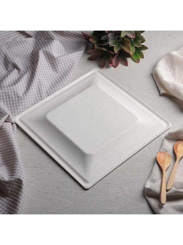 Тарелка одноразовая квадратная ECO, 26×26 см, сахарный тростник, цвет белый