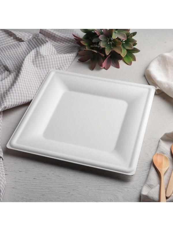 Тарелка одноразовая квадратная ECO, 26×26 см, сахарный тростник, цвет белый