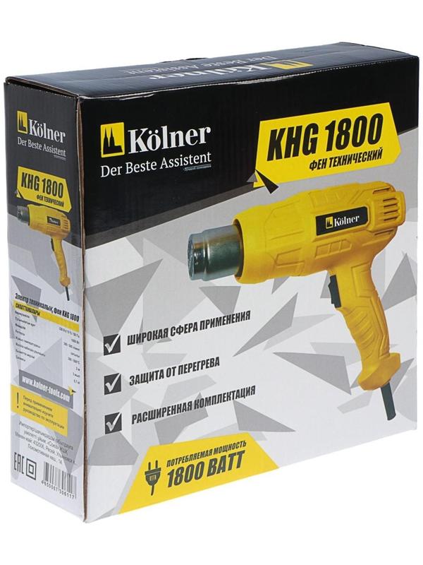 Фен технический Kolner KHG 1800, 1800 Вт, 300/500 л/мин, 300/500 С°, набор насадок