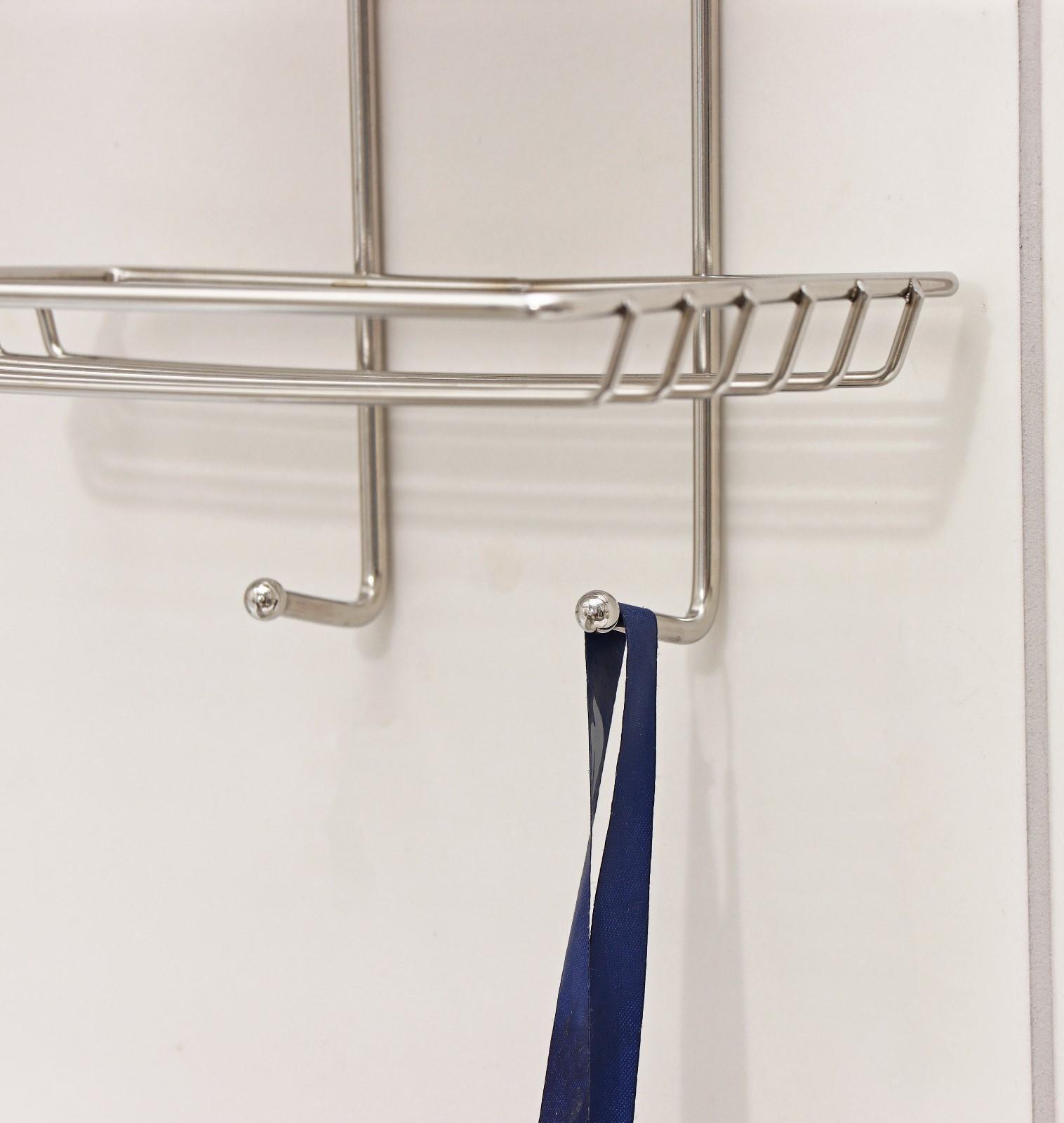 Мыльница 2-х ярусная на липучке, 2 крючка, 14,5×10×21 см, цвет хром