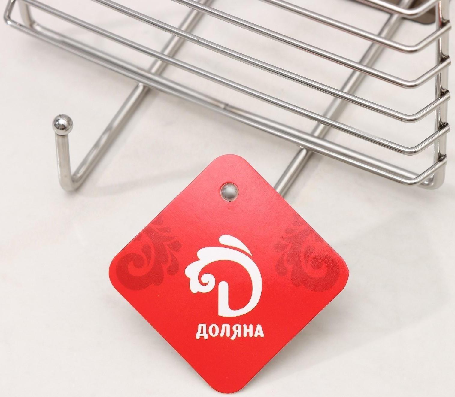 Мыльница 2-х ярусная на липучке, 2 крючка, 14,5×10×21 см, цвет хром